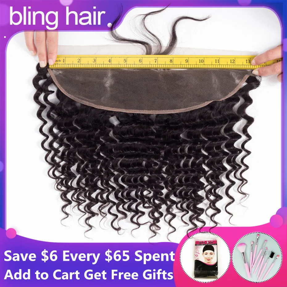 Bling Hair бразильские глубокая волна Закрытие 13*4 Кружева Фронтальная Remy человеческие волосы закрытие свободная часть с детскими волосами натуральный цвет "-22"