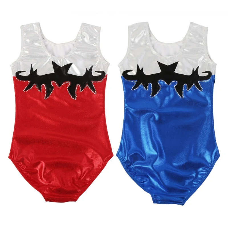 

Girl Siamese Radium Diamond Bright Color Matching Pattern Sleeveless Bodysuit Ballet Gymnastics Dance Practice Clothes