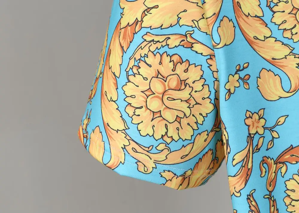 Футболка мужская с цветочным принтом брендовая модная уличная одежда коротким