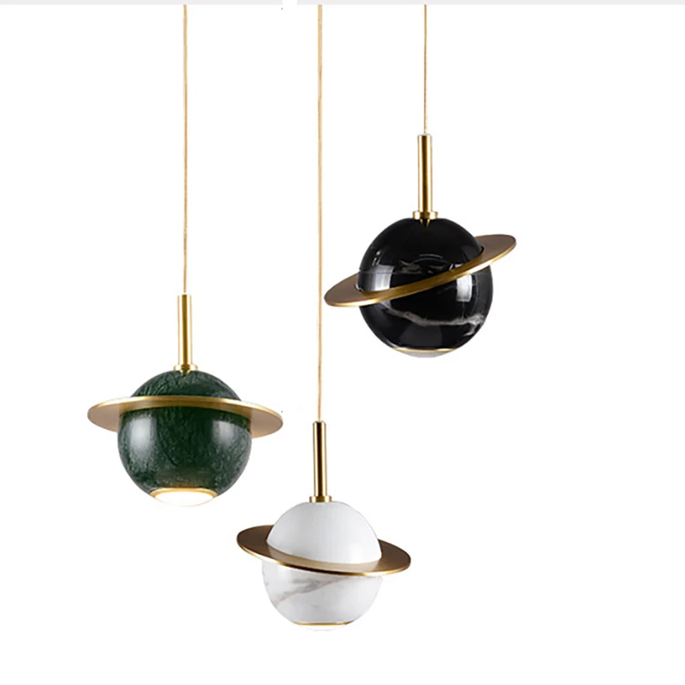 

2021Modern Minimalist Marble Art White Black Dark Green Planet Bedroom Bedside Restaurant Bar Led Fixtures Pendant Lights