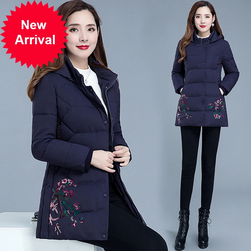 

Mother's winter cotton padded jacket short autumn winter coat 2020 cotton padded jacket for the elderly women's Embroidered