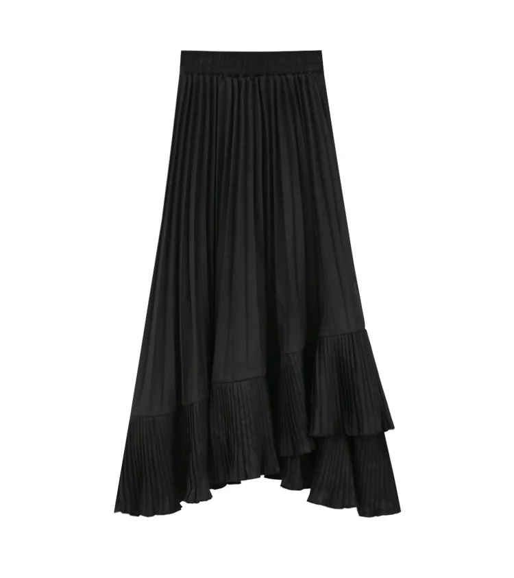 Vintage Irregular Long Skirt Fashion Women's Elastic Waist Autumn Skirts Ruffle Design Party Bottoms Women's Clothes New