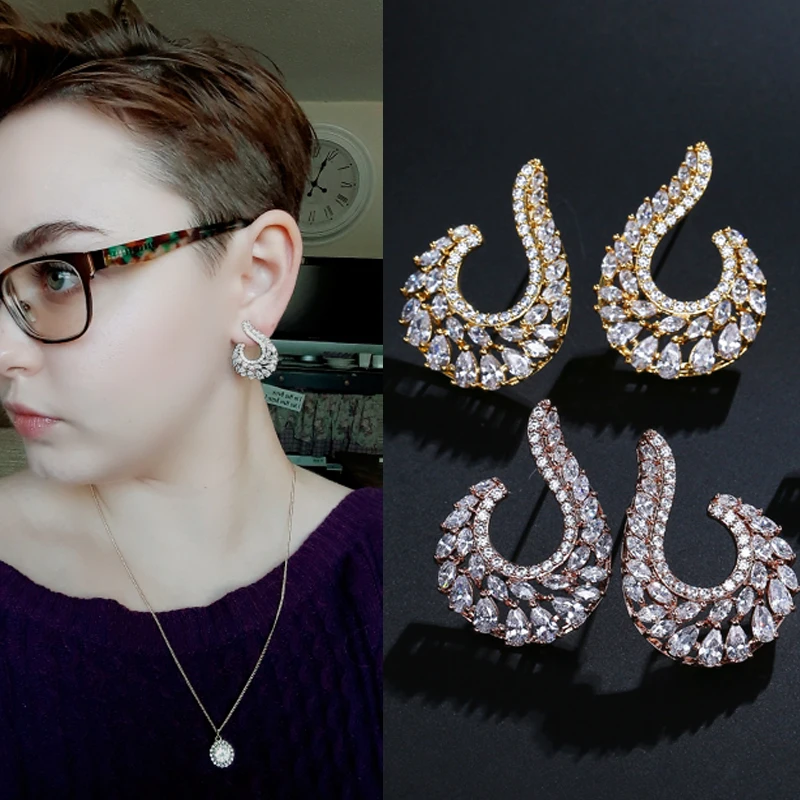 RAKOL рождественские серьги прозрачные с цирконием кубической огранки в форме