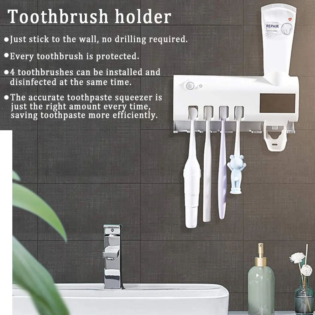 

New Home Toothbrush Holder UV Light Ultraviolet Cleaning Automatic Squeezers Dispenser Wall-mounted