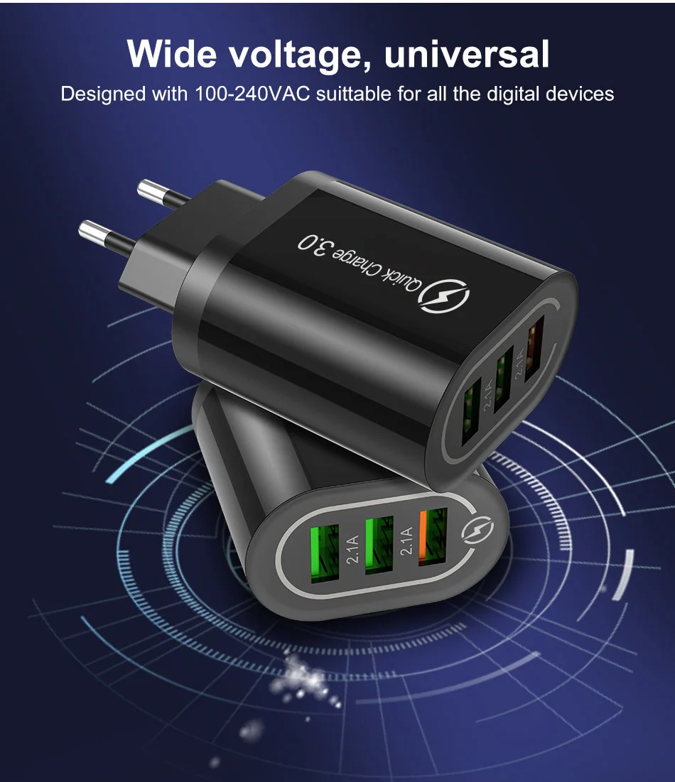 18 Вт 3 отверстия USB зарядное устройство адаптер Быстрая зарядка 3,0 QC 2,0 быстрое зарядное устройство для мобильного телефона QC3.0 ЕС Разъем для iPhone samsung Xiaomi huawei