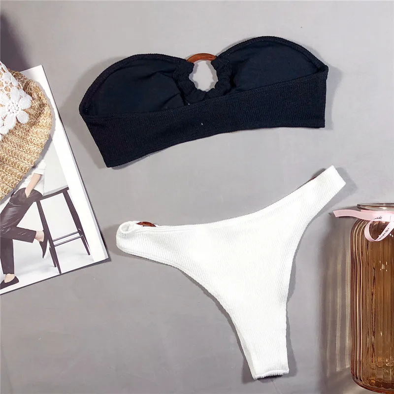 Сексуальный черный набор Сетчатое бикини лоскутный купальник Женский