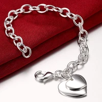 925 sterling silver double heart pendant bracelet for woman charm wedding engagement fashion jewelry