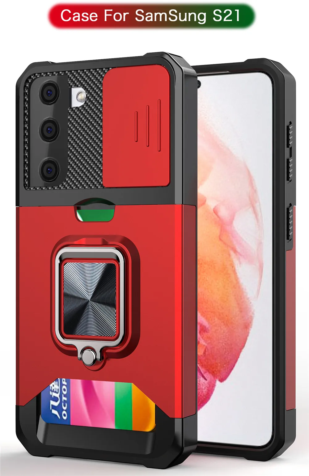 

For Samsung Galaxy S21 Plus S21 FE Card Armor Magnetic Metal Ring Stand Case For Sansung S 21 21 S21fe S21+ Coque Funda Bumper