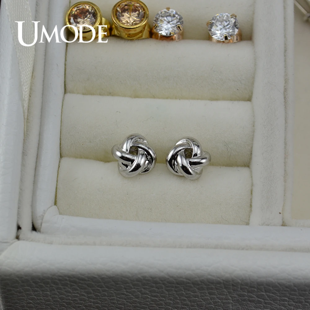 Женские серьги-гвоздики с узлом UMODE модные серьги цвета розового золота