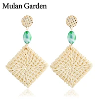 mg ethnic bohemian handmade rattan earrings for women long square wood earrings jewelry elegant fashion ear drop accessories