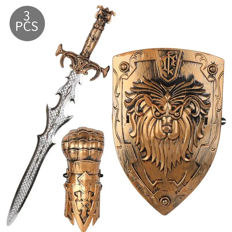 Children's Weapon Bronze War Gear Set Toy Knife Shield Wrist 3 Pieces/Set Combination Simulation Battle RPG Props | Игрушки и хобби