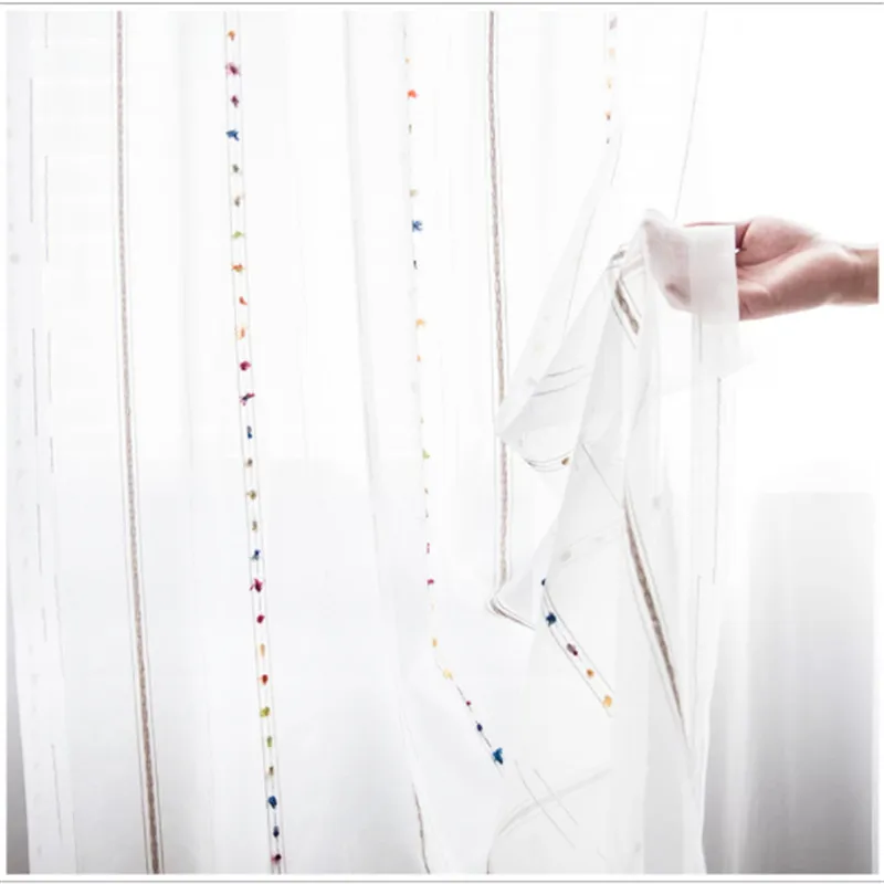 Linen Colorful Striped Sheer Curtain For Living Room Rainbow Translucent Tulle Curtains Kids Bedroom Bay Kitchen Drapes X-wp263 | Дом и сад