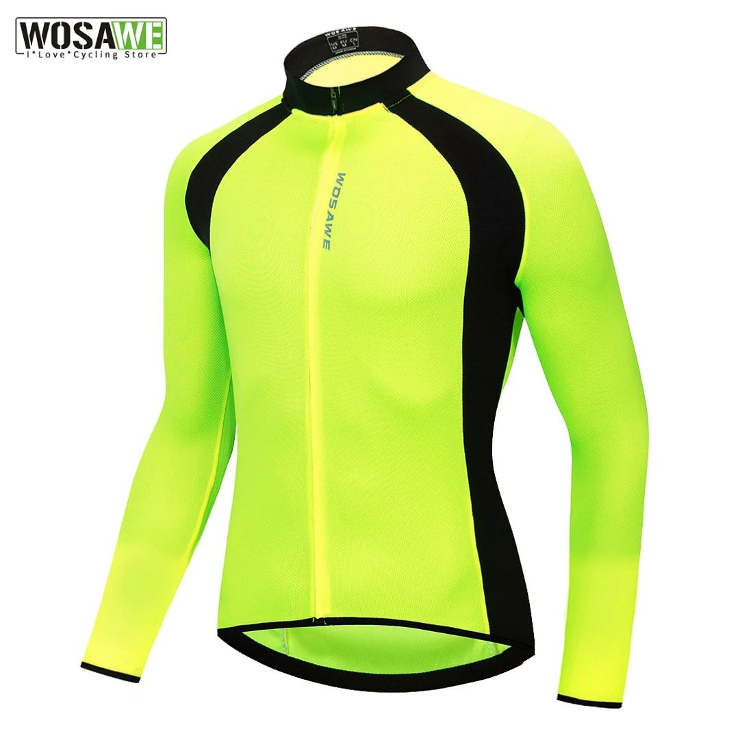 WOSAWE Breathable Mesh Fabric Cycling Jacket Full Zipper Chaqueta Back Pockets Reflective Running Fluorescent Sports Bike Jacket