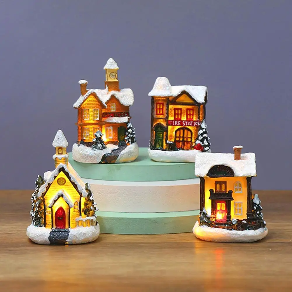 

Resin Christmas Decoration Village House Collection Building Home Fireplace Display Party Ornament Holiday Gift For Realistic