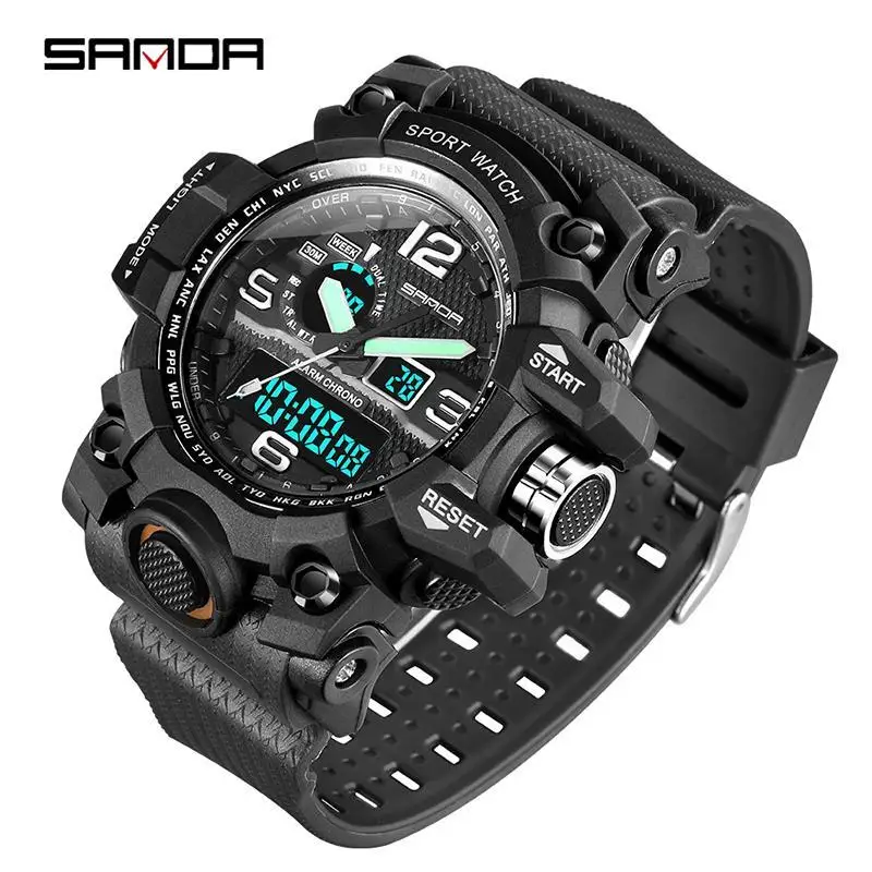 Мужские наручные часы SANDA водонепроницаемые цифровые светодиодный экран 5
