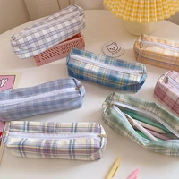 sweet and lovely plaid pattern pencil case kawaii pencil bag funny pencil case cartoon students school supplies cute stationery