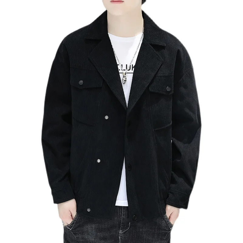 

Мужская Вельветовая куртка, однотонная Повседневная Свободная куртка с отложным воротником, осень 2021