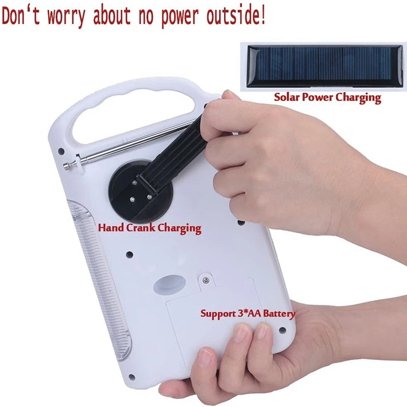 Аварийное радио солнечное AM FM ручной коленчатый с 13 светодиодами фонарик и 2300MAh