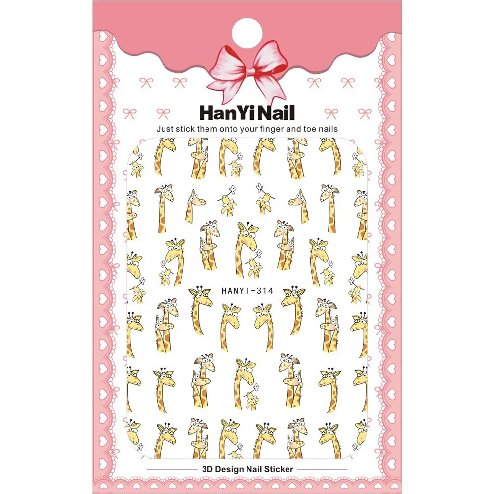 1 лист 3D наклейки для ногтей Милая Божья коровка Жираф дизайн DIY фольга