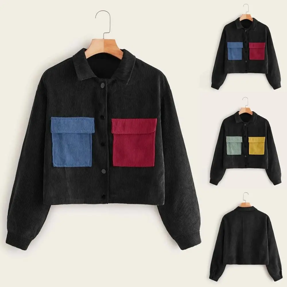 Новая весенняя Вельветовая куртка для женщин модное контрастное пальто с