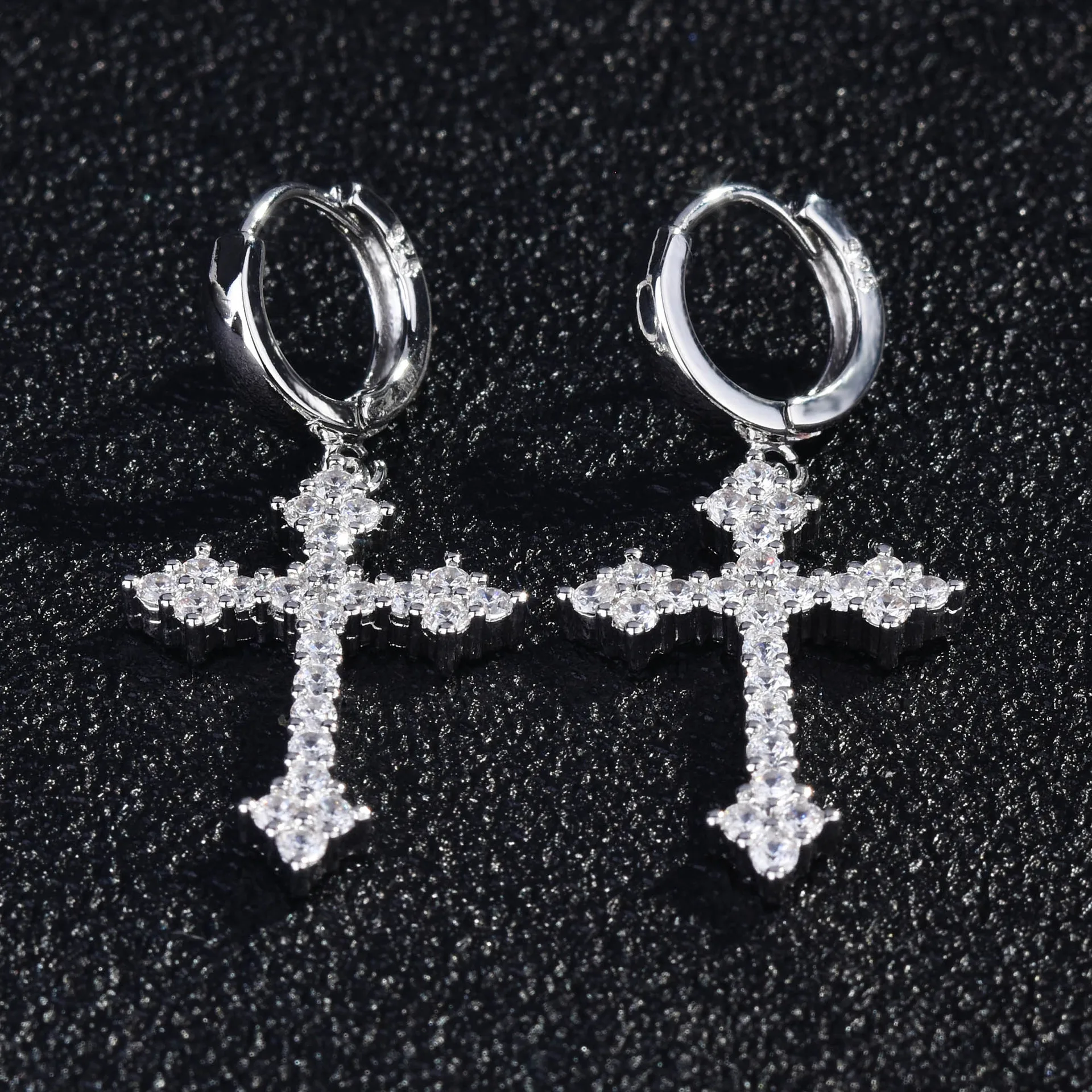 

925 Sterling Silver Mosaic Cubic Zircon Cross Pendant rings For Women symmetric Earrings