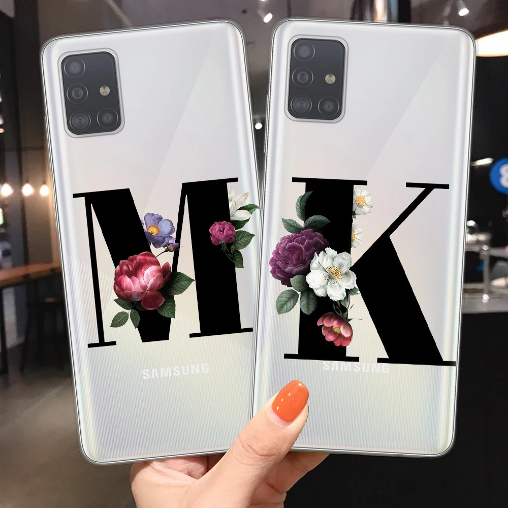 Мягкий чехол из ТПУ для Samsung S20 Plus Ultra A51 A71 Note 10 Pro Lite с цветочным принтом и буквенной