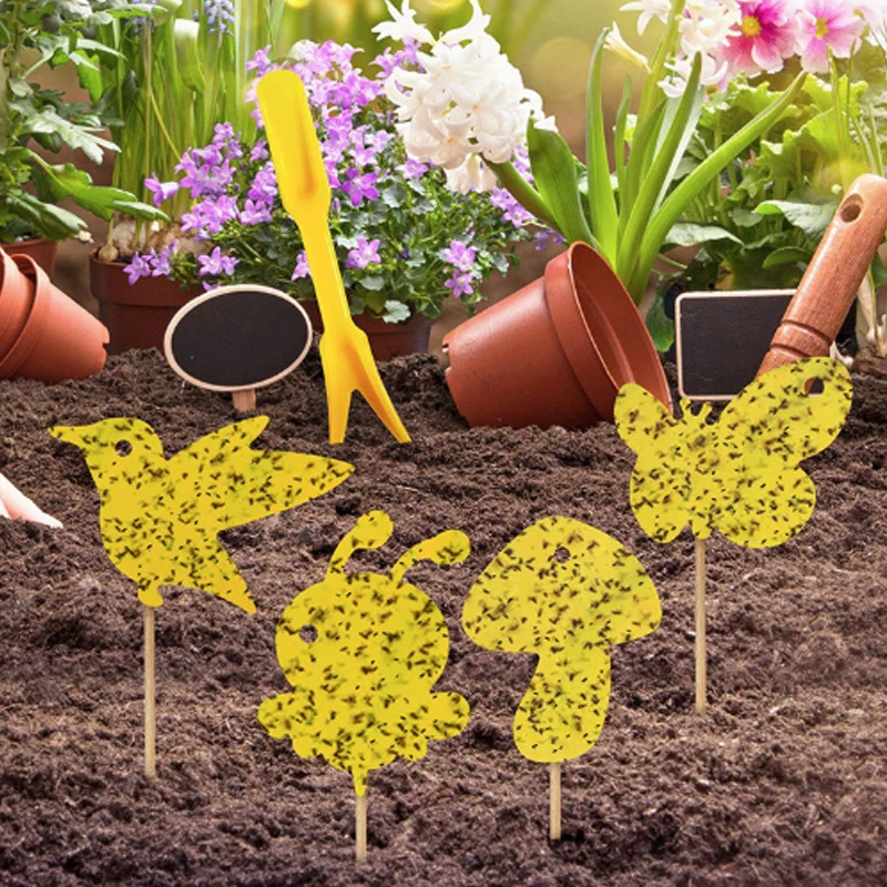 Двусторонняя клейкая доска в форме желтой бабочки для растений цветов и овощей