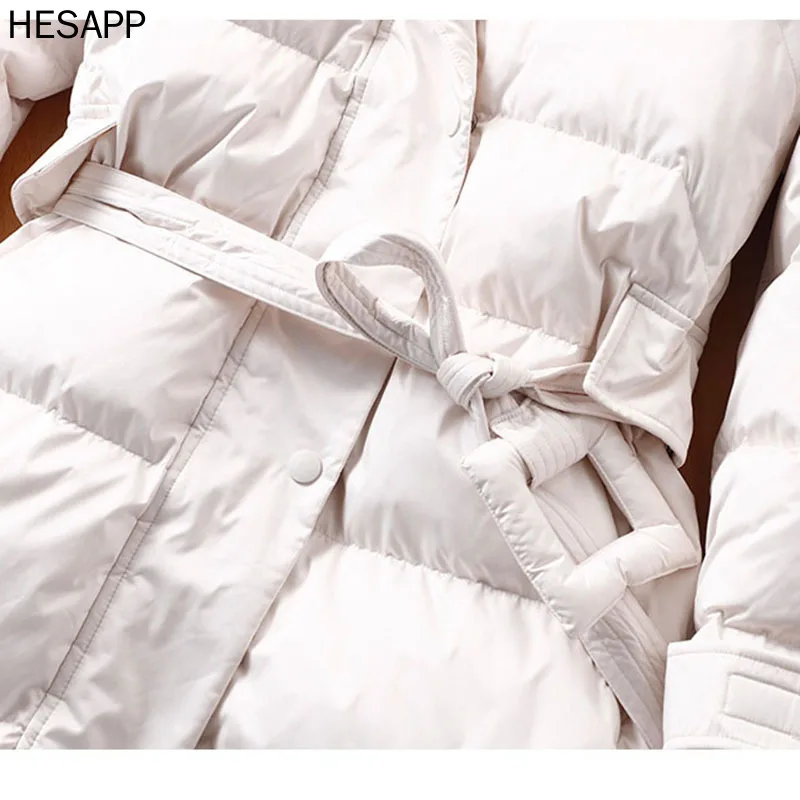 

HESAPP Women's Long Lace-up Hooded Down Jacket Zipper Puffer Black red dark blue plus size 4XL10XL Coat