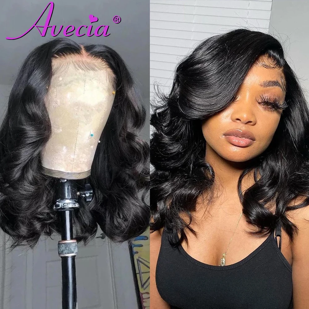 

Short Bob 4x4 Closure Wig Body Wave 13x4 Lace Front Human Hair Wigs for Black Women Brazilian Natural Pre Plucked Hairline 180%