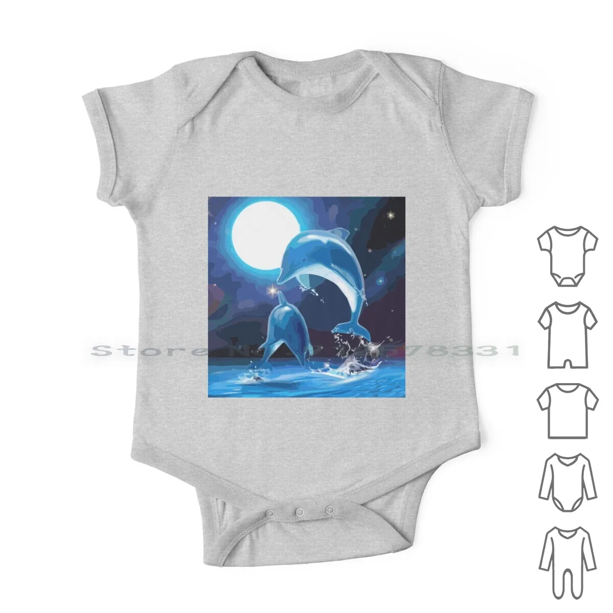 

Dolphins Jump In The Moonlight. Newborn Baby Clothes Rompers Cotton Jumpsuits Popular Animal Dolphin Moon Sea Blue Water Infant