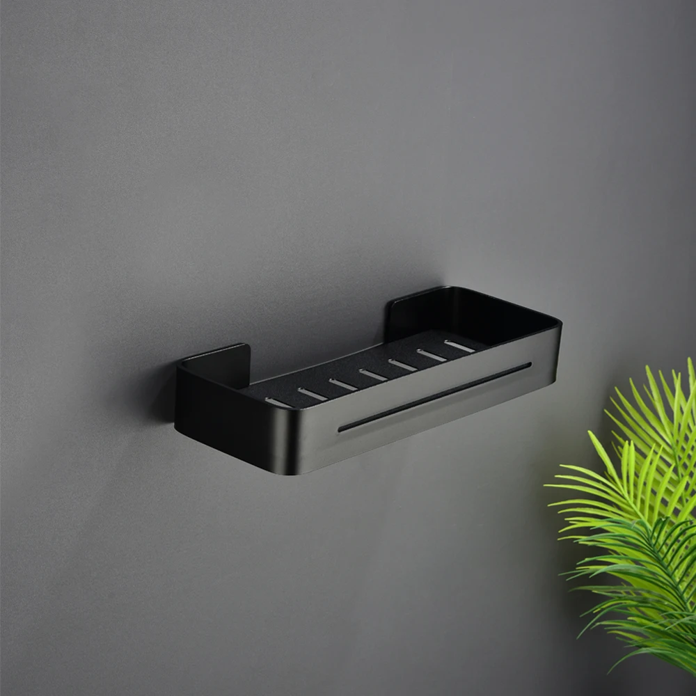 

Aluminum Storage Shelves Bathroom Makeup Rack Black Shampoo Shelf Wall Mounted Basket Organizer For Kitchen Accessories