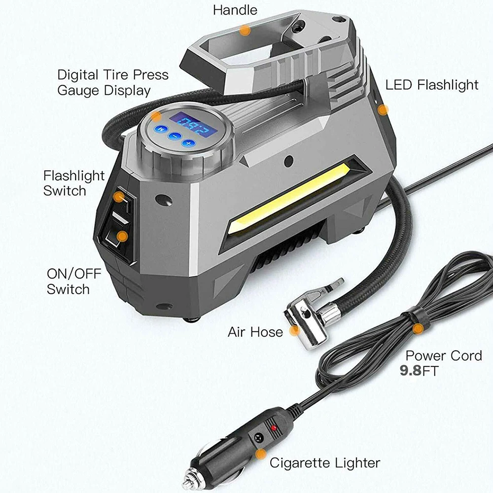 

Air Pump Car Tire Pump With Digital Screen LCD Display Air Compressor Kit Portable Car Hand-Held Air Pump Charging 12V 100PSI