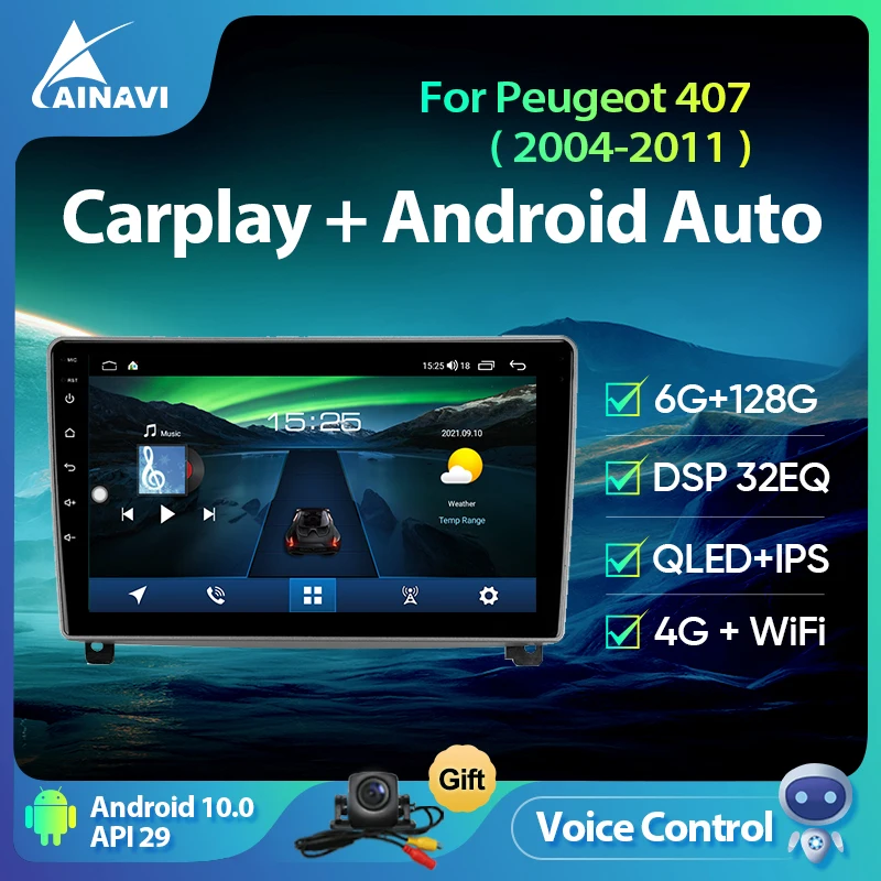 Автомобильный радиоприемник Ainavi Android экран 10 0 для Peugeot 407 2004-2011 автомобильный