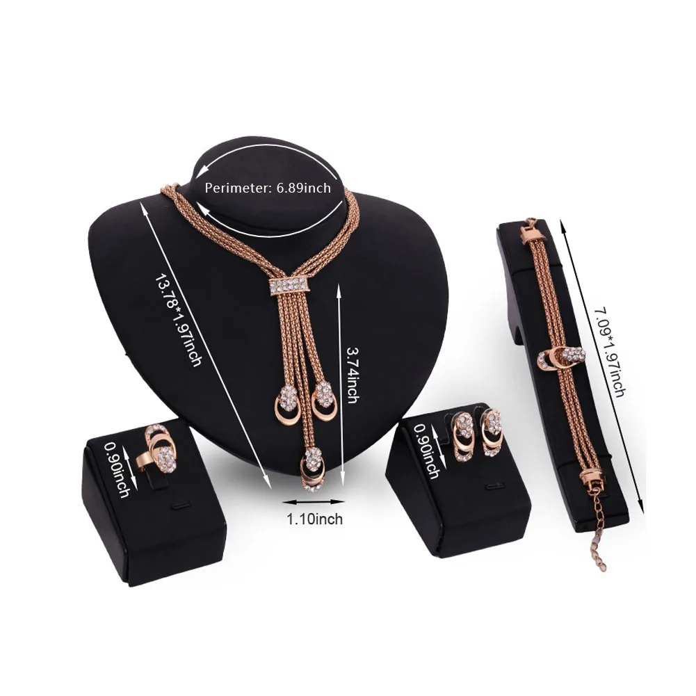 Набор из 4 штук - кристальное ожерелье, браслет, кольцо, серьги. Модные украшения для женщин. Ювелирные изделия bijoux de mariage dubai. #88095.