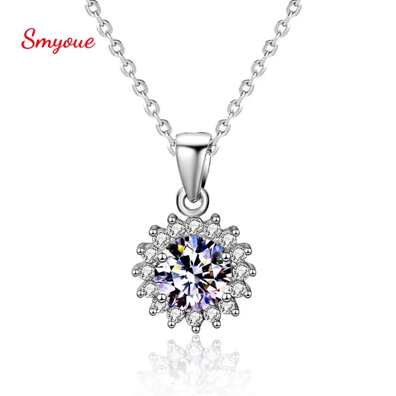 

Smyoue 925 Silver chain for Women White-gold Sun Flower Necklace Fashion Mossan Flower Pendant Necklace Women Jewelry