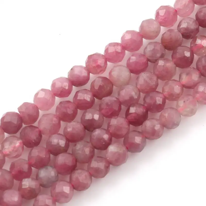 

Natural Stone Faceted Pink Tourmaline Beads Round Loose Beads For Jewelry Making DIY Bracelet Necklace wholesale 2 3 4mm 15inch