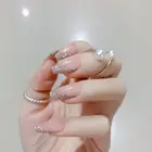 24 шт.компл. накладные ногти телесного цвета квадратные серебряные блестящие накладные ногти с клеем красивые свадебные накладные ногти для невесты балерины