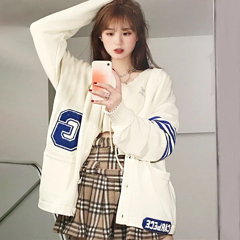 

Women's Knitted Cardigan Jacket Autumn 2021 New Style Fashion Brand Striped Loose Korean Women Casual Sweater Women's Clothing
