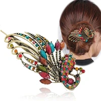classic retro women crystal peacock hair clip hairpin bohemia ethnic hair clip chinese style handmade hair accessories