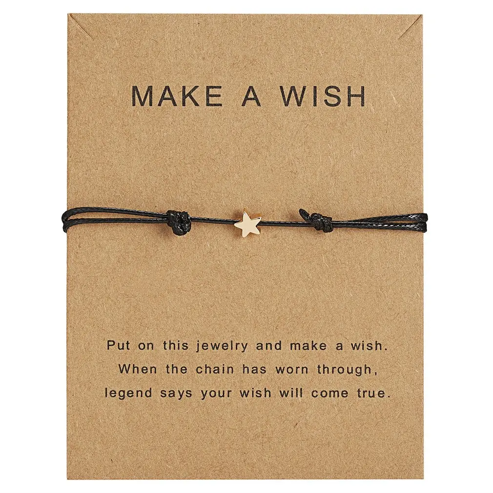 

Fashion Make A Wish Paper Card Star Woven Adjustable Rope Chain Copper Bracelet Accessories for Daily Wear