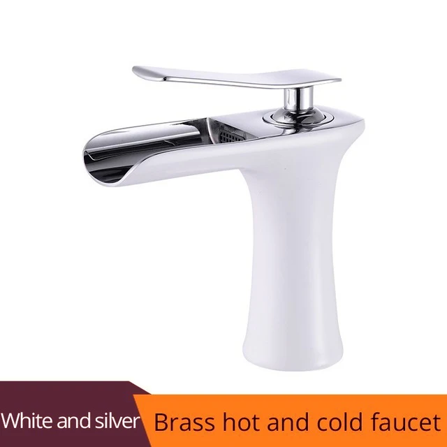 Chrome and White Кран для раковины, черный водопад, смесители для ванной комнаты, кран для горячей и холодной воды, смеситель для раковины, хромированный латунный кран для раковины, кран для воды, золото, 1401 - Цвет: Chrome and White