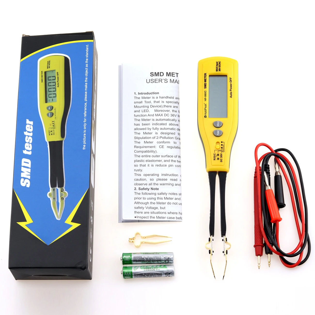 

HoldPeak Digital SMD Tester 6000 Counts Resistance Meter Diode/Battery ACV DCV Tester Capacitance Mini Clamp Meter,HP-990C