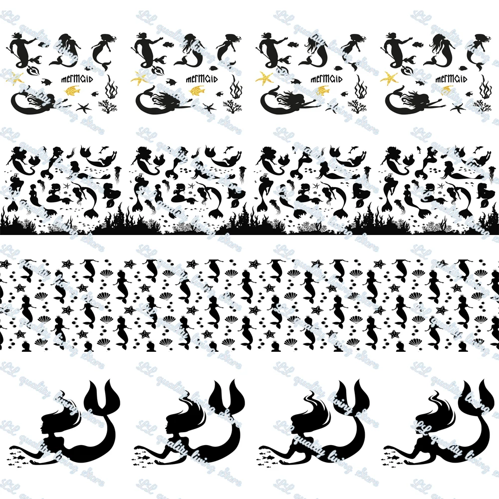 

WL Mermaid Printed Grosgrain Ribbon Girly Hair Accessories Bowknot Party Decoration Birthday Party Gift Packaging 50 Yards