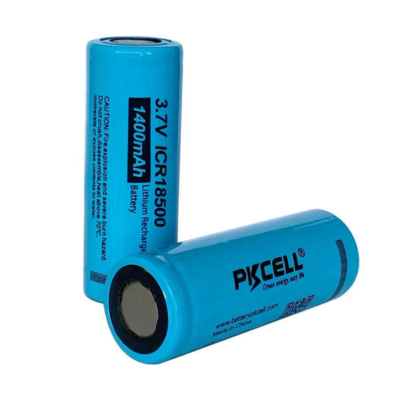 

2PCS PKCELL ICR18500 1400mAh Rechargeable Battery 18500 3.7V li-ion Batteies recharge 18500 flat top for torch ,led lights