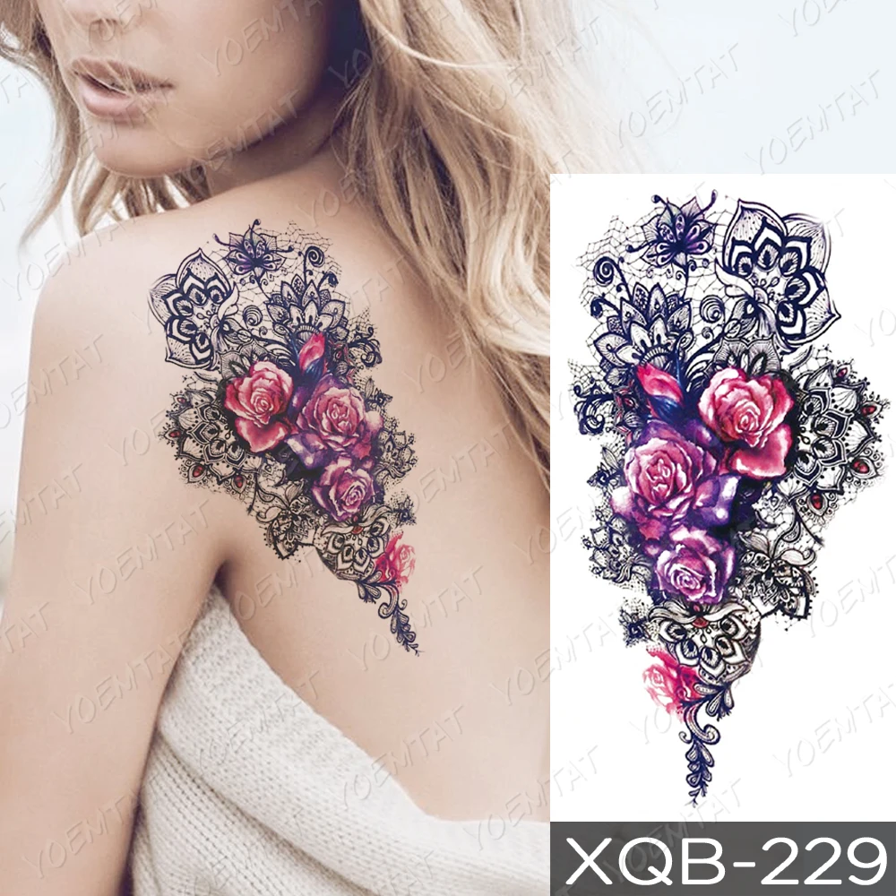 

Sexy Tatoo Temporal Waterproof Sticker Rose Peony Tattoo Shoulder Back Henna Fake Tatu Woman Girl Fake Glitter Temporary Tato