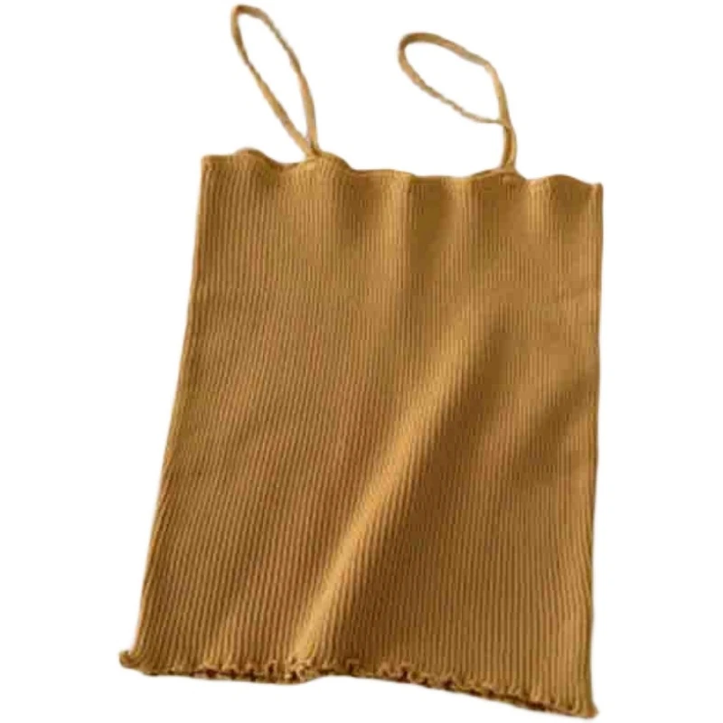 

Scheming Wooden Ear Small Sling Women's Summer Outer Wear White One-Word Sexy Top Korean Style Inner Base Knitting Vest