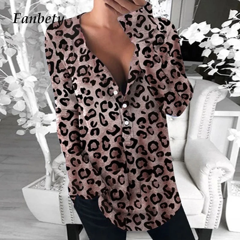 

Women Vintage Long Sleeve Leopard Print Blouse Shirt Autumn Stand Neck Button Pullover Tops Casual Loose Streetwear Female Shirt