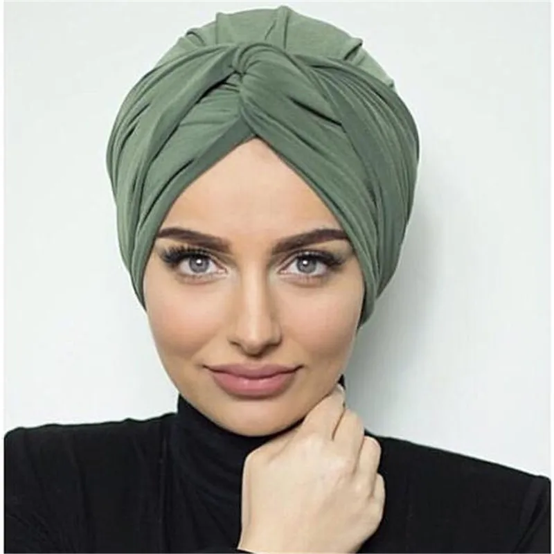 

2020 Trendy suede turban caps for women plain color muslim hijab scarf india african head wraps turbante mujer headscarf bonnet