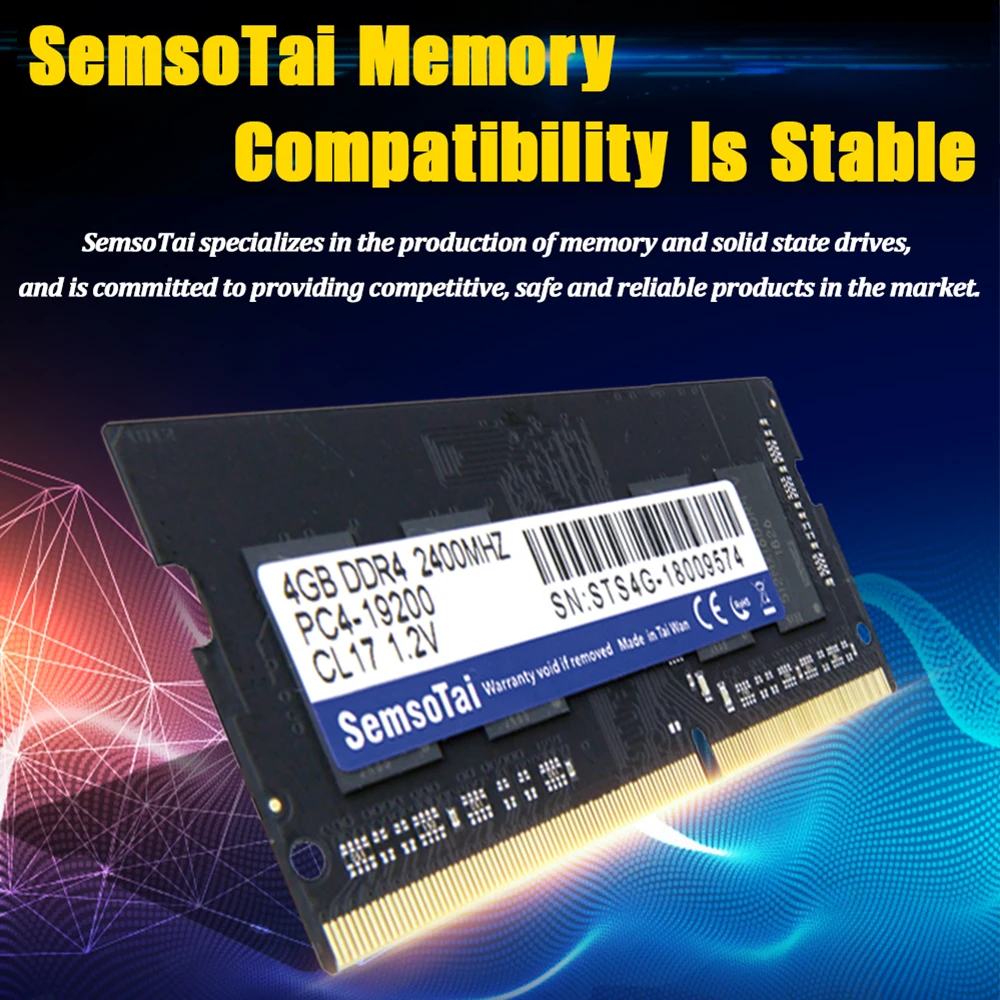 Оперативная память для ноутбука SemsoTai ddr4 4 ГБ 8 2400 МГц 2666 CL = 17/19 PC4 19200/21300 288pin Dimm