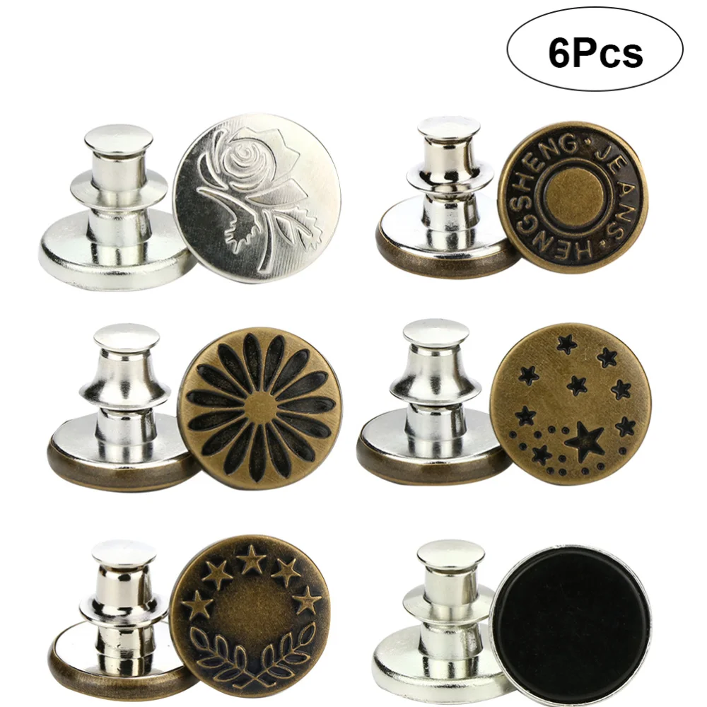 

6pcs Alloy Detachable Star Buttons Jeans Easy Clip Snap Button Perfect Fit Instant Universal Buckles Thin Waist Replacement No